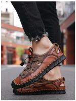 Gran oferta de sandalias de verano para hombre, sandalias de playa antideslizantes para exteriores para hombre, zapatos de cuero genuino hechos a mano para hombre, zapatillas deportivas de moda para hombre - details 6