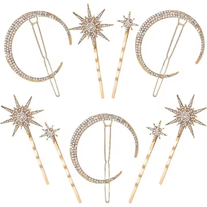 Horquillas Luna Estrella Accesorios Vintage Horquilla de Pelo con Diamantes de Imitación Brillantes para Mujeres Niñas Pasadores de Cabello 9 Piezas - 1
