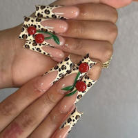 Uñas postizas minimalistas uñas extra largas uñas postizas francesas leopardo cherry piezas de uñas removibles - details 0