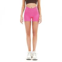Pantalones cortos de yoga para mujer, pantalones cortos de fitness, pantalones cortos elásticos acanalados con cintura en forma de V de color sólido sin costuras, pantalones cortos con cuerda para saltar - details 9