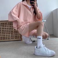 Conjunto de dos piezas de pantalones cortos de manga corta con cremallera y cuello alto para mujer 2025 nuevo conjunto de ropa deportiva casual de moda de verano. - details 14
