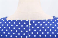 Vestido midi de fiesta de lunares para mujer, elegante, de manga corta, con cuello cuadrado, línea A, estilo años 50 y 60. - details 15