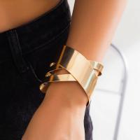 Brazalete ajustable abierto con Cruz de Metal liso Punk para mujer, pulsera de mano ancha, Color dorado exagerado - details 2