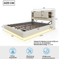Marca de Cama Almohada 160 x 200 cm con Enchufe USB y Barra de Luz Cabeza Giratoria con Compartimentos de Almacenamiento Marco de Metal Estable Lino Doble Cama en Marrón - details 0