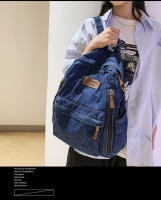 Nueva moda simple tendencia mochila de gran capacidad bolsa de mezclilla duradera universidad escuela secundaria junior escuela secundaria bolsa de estudiante - details 1