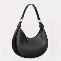 1 bolso de hombro elegante de piel sintética para mujer, bolso semicircular de color sólido con cierre de cremallera, correa ajustable, forro de poliéster, limpieza localizada, negro/blanco - details 3