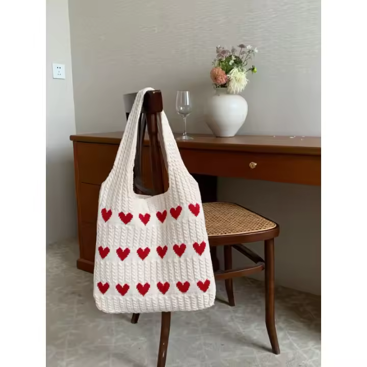 Nuevo bolso de punto bolso tejido amor bolso de las mujeres de gama alta exquisita lana portátil bolso de hombro bolsa de la compra - 1