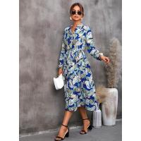 Vestido casual elegante de manga larga para mujer con estampado de hojas elegante - details 7