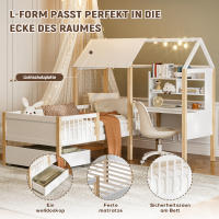 Cama de Niños de Madera Sólida Protección de Caída, Marco de Almohadilla, Escritorio en Forma de L, Estante de Libros con Tirantes, Cajones con Patas - details 1