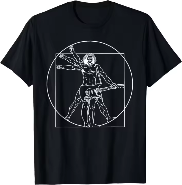 Camisa de guitarra Da Vinci Vitruvio Hombre, jugador de guitarra, músicos, camiseta - 1