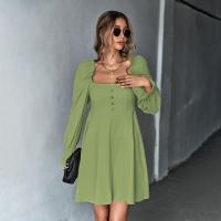 Elegante Vestido de Manga Larga para Mujer Cuello Cuadrado Cintura Ajustada Ropa de Moda Trendy - details 16