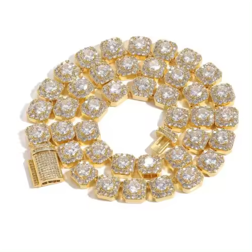 Cadena de tenis agrupada para hombres, collar de Hip Hop, circonita, cobre, Color dorado, joyería Rock de moda - 1