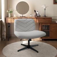 Silla de Oficina sin Reudas, Silla Piernas Cruzadas con Función Mecedora, Silla de Escritorio Ancha para Juegos, Silla de Maquillaje sin Brazos para Casa, Marfil - details 30