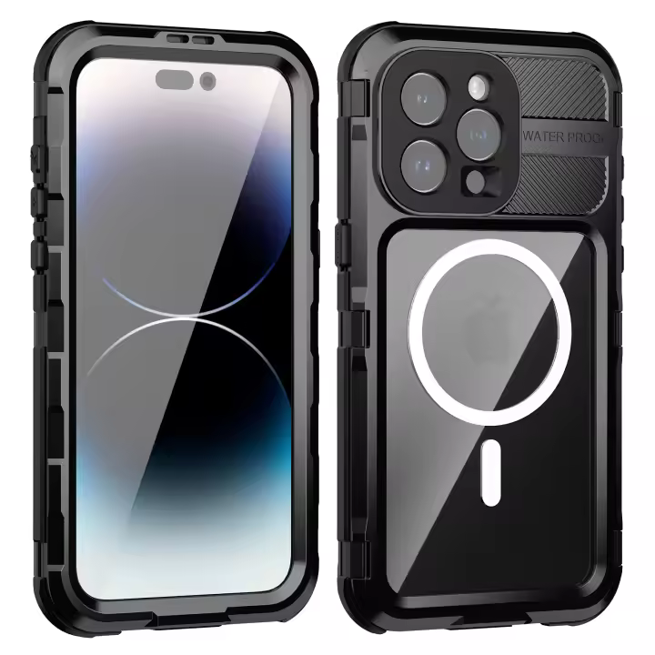 Funda De Silicona A Prueba de Agua IP68 Grado Militar Para iPhone 15 14 Pro Max Plus Deportes Acuario Submarino Escalada Material Aluminio IAOOPOO - 1