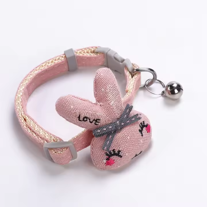 Collar con campana de conejo pequeño de dibujos animados, conjunto de cuello de peluche para perro pequeño, Collar para gato, 1 ud. - 1