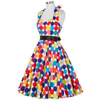 Vintage Women Summer Polka Dot Print Halter Party Dresses - details 67