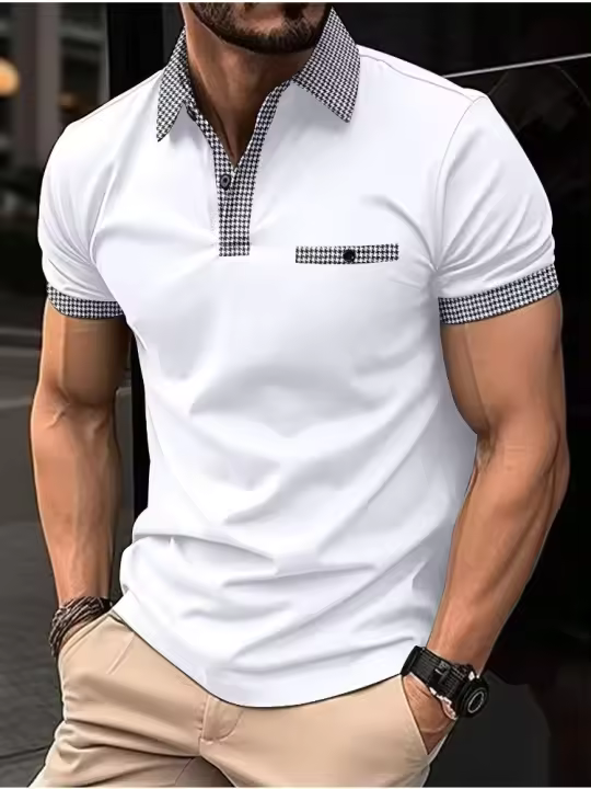 Gran venta de verano de polos de manga corta para hombre con botones a juego de color deportivo. - 1