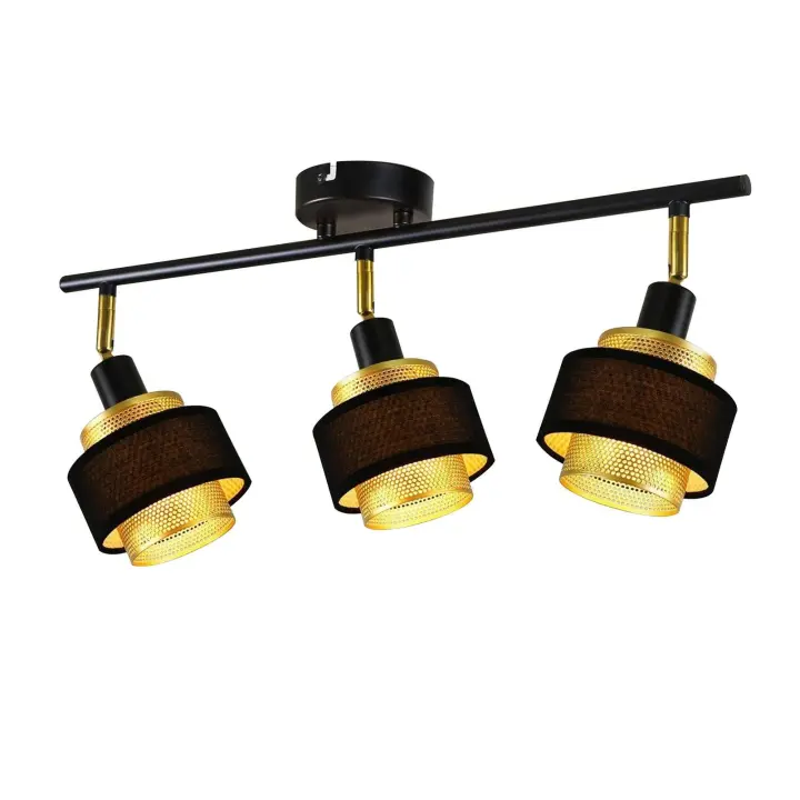 CBJKTX 3 focos de techo E14 negros Vintage con llama Retro, Metal dorado, dormitorio, Industrial, ajustable para cocina y pasillo - 1