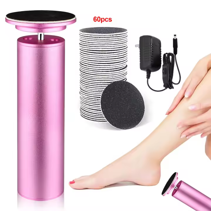 Set de Eliminador de Callos de Pie Eléctrico Recargable Herramienta Exfoliante de Metal con 60 Discos de Lija Cuidado de Pies para Hombres y Mujeres No Utilizable en Cunas y Camaas - 1