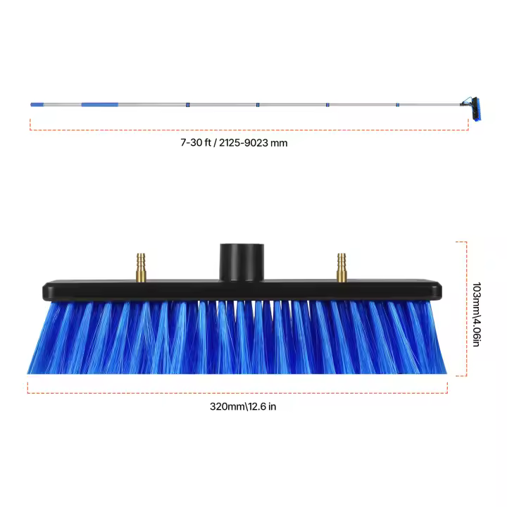 SucceBuy Kit de poste alimentado por agua, poste de limpieza de paneles solares con mango extensible, 180 °   Cabezal de cepillo giratorio y manguera de 20 m - 1