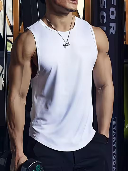 Camiseta sin mangas de gimnasio para hombre, camiseta sin mangas holgada de secado rápido para entrenamiento físico, chaleco de baloncesto a la moda, verano - 1