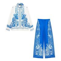 BUNO-conjunto con estampado vintage para mujer, camisa de manga larga con botonadura única, blusa holgada, pantalones elegantes de pierna recta - details 2