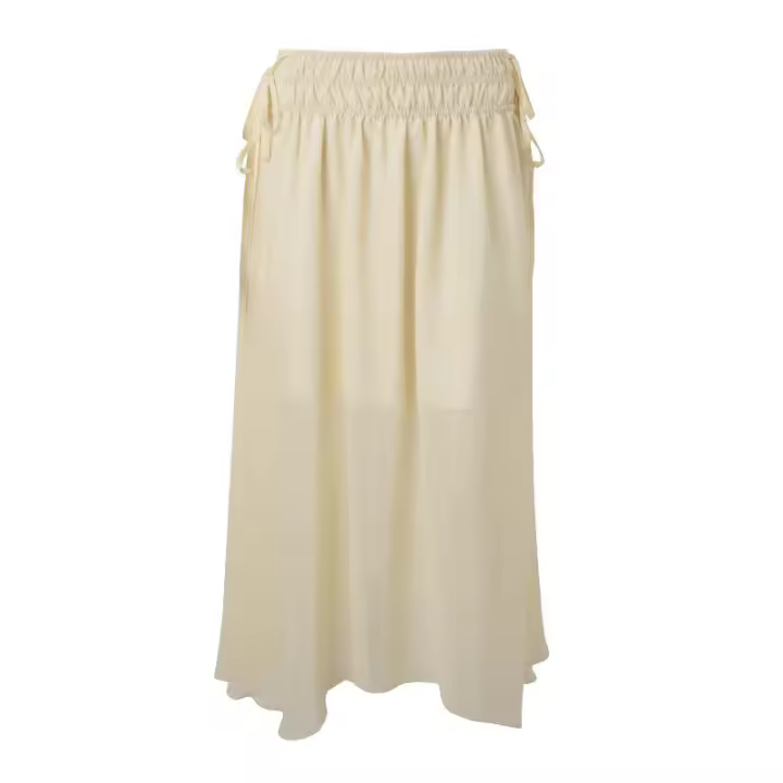 BUNO-nueva moda cordón lateral de cintura alta elegante falda amarilla mujeres vacaciones verano suelta gasa Midi faldas mujer - 1