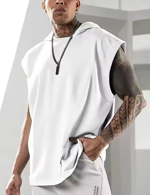 Camiseta deportiva sin mangas para hombre, Jersey informal con capucha de Color sólido, chaleco holgado, novedad de 2024 - 1
