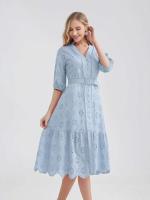 Marwin-Vestido de algodón con agujeros para mujer, Vestido informal de cintura alta con volantes y cuello en V, con volantes - details 11