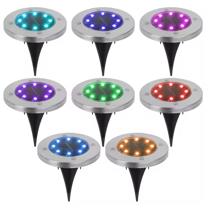 8pcs Luces Solar Subterráneas 8LED para Jardín al Aire Libre Iluminación de Camino, Deck, Paisaje - 1