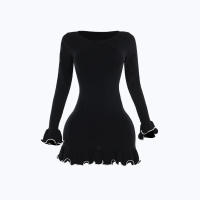 Vestido de lana con dobladillo ondulado, mangas largas y colores contrastantes de estilo elegante para mujer, novedad 2025 - details 3