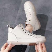 Nuevos zapatos gruesos de cuero de vaca auténtico personalizados con marca que aumenta la altura para mujer, zapatillas de deporte con plataforma interior con cordones para niña - details 4