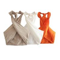 TRAFZA-Top Halter con espalda descubierta para mujer, Tops sexys sin mangas con hombros descubiertos, ropa de calle informal a la moda, verano, Y2k, 2023 - details 2