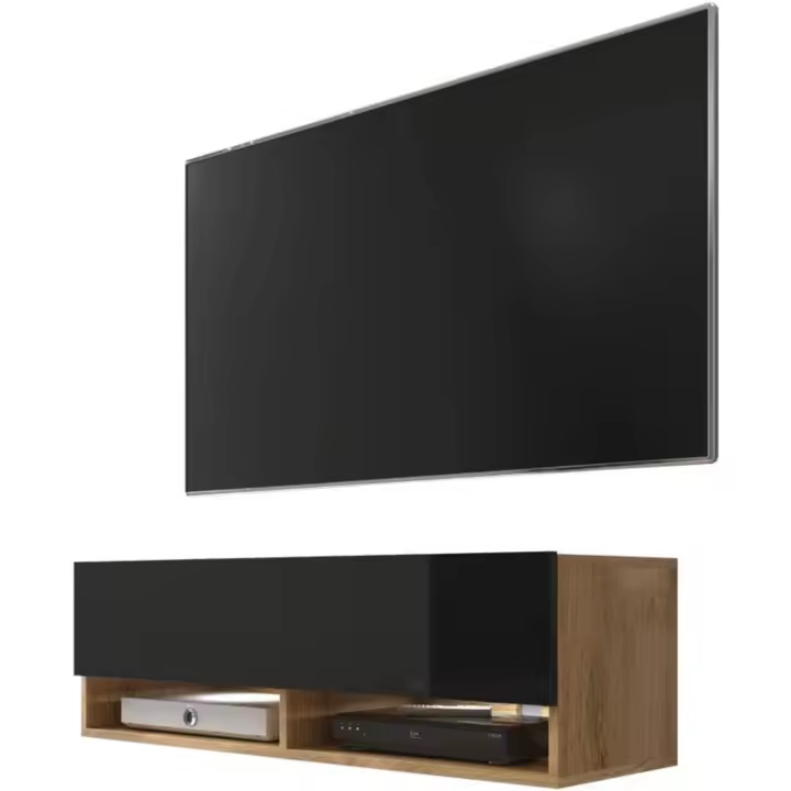 Wander - Mueble TV Suspendido/Mesa TV/Mueble para Salón (100 cm, sin LED, Roble Dorado/Negro Brillante) - 1