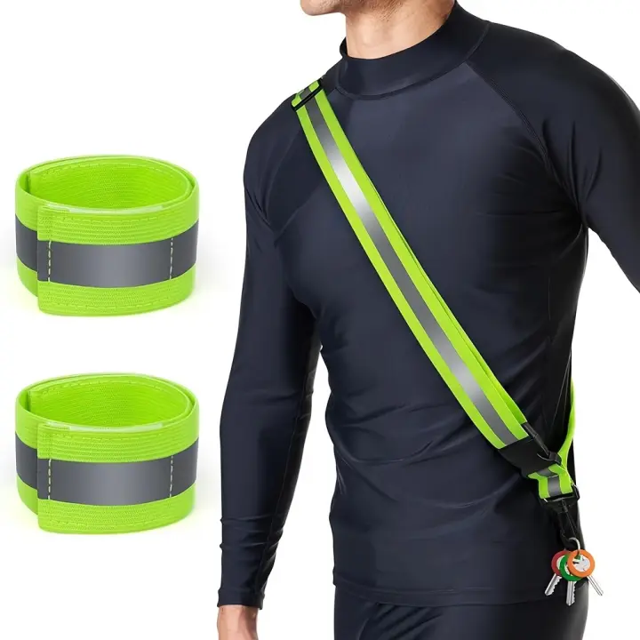 Reflective Sash for Walking at Night, High Visibility Reflective Running Gear with 2 Pcs Reflective Armbands - 1