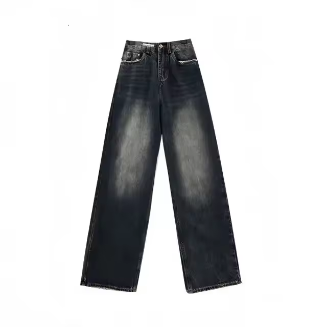 Pantalones vaqueros de pierna ancha estilo Haruku para mujer, moda urbana, Retro, rectos, sueltos, Otoño e Invierno - 1
