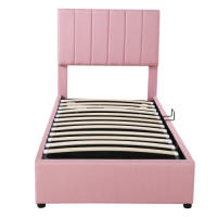 Cama tapizada 90x200 cm, cama con almacenaje hidráulico, litera de lino agradable para la piel, rosa (Sin colchón) - details 3