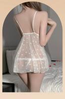 Camisón transparente de lencería sexy con tirantes de perlas y lazo de mariposa con ribete de encaje puro - details 18