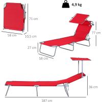 Tumbona Plegable Tumbona de Jardín Exterior Reclinable con Toldo Desmontable con Ángulo Regulable Respaldo Ajustable en 4 Niveles para Terraza Piscina Patio 187x58x36 cm Marrón - details 20
