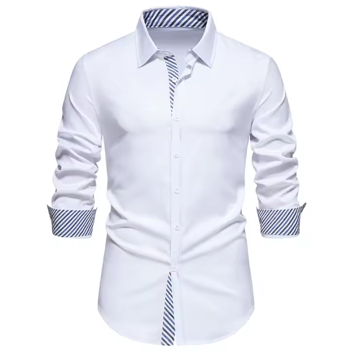 Camisa de Vestir Casual para Hombres a Rayas Nueva Moda de Primavera Material de Poliéster - 1