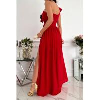 Vestido Largo con Borde Volantes y Lazos para Un Solo Hombro Moda Femenina - details 12