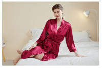 Pijamas de satén para el hogar para mujer, primavera y verano, mangas de nueve cuartos de lujo ligero, camisón largo y fresco, albornoz, ropa de estar, vestido sexy, buen sueño - details 20