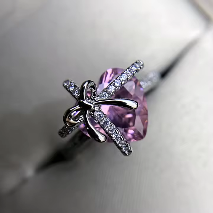 Tesoro de colores nuevo 18K plateado novias regalo temperamento imitación turmalina rosa anillo abierto anillo de moda femenina - 1