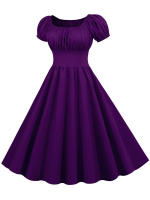 Summer women puff sleeve casual vintage party solid elegant midi dress - details 11