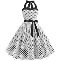 Vintage Women Summer Polka Dot Print Halter Party Dresses - details 29
