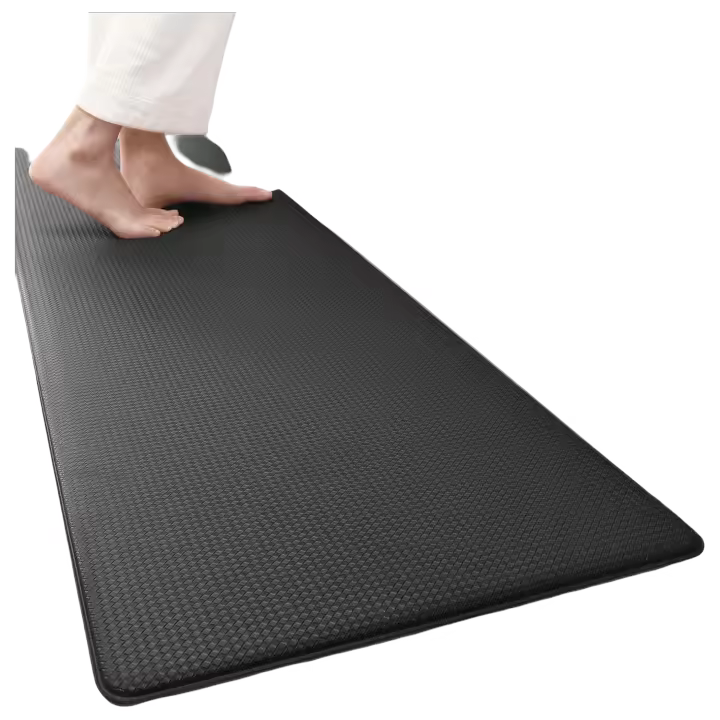 Alfombra de Cocina de Cuero 44 x 200 cm Rebanable, Lavable, Antideslizante, Cómoda y Impermeable para Cocina, Sala de Estar, Oficina (Negro) - 1