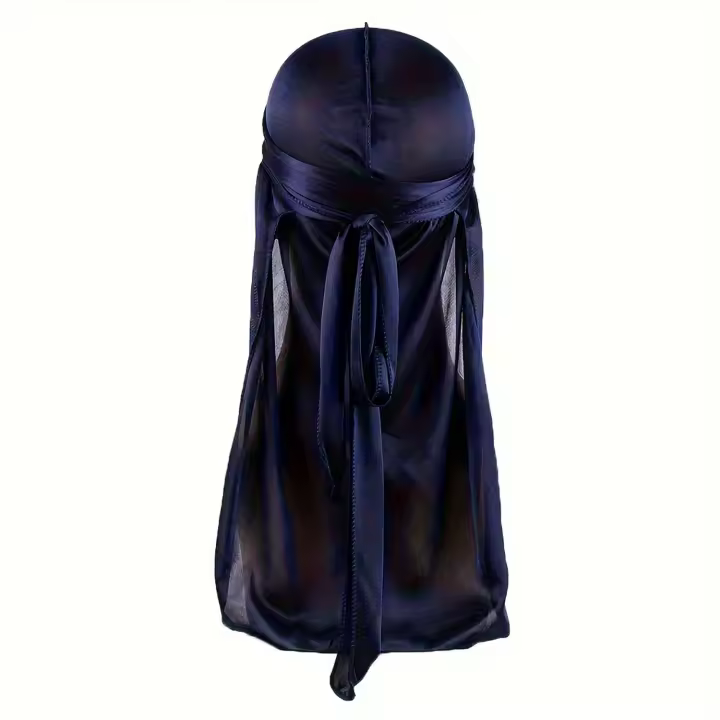 Gorro de seda Durag para hombre, Bandana sedosa Du Rag Doo Rag, gorro con ondas de cola larga - 1