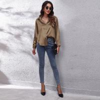 Blusa de satén con botones para mujer, camisa informal holgada de manga larga para oficina y trabajo, 17 colores - details 14