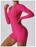Traje de gimnasio de yoga para mujeres mono deportivo de manga larga con medio cierre sobre todo el cuerpo ropa de fitness para entrenamiento - details 13