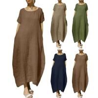 Vestido largo casual de verano para mujer, manga corta, cuello redondo TRE, bolsillos, largo hasta el tobillo - details 17